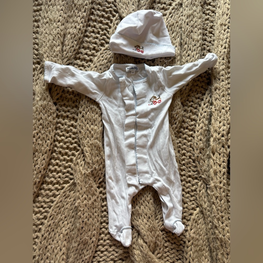 Magnolia Baby NB White Baby One Piece with Hat